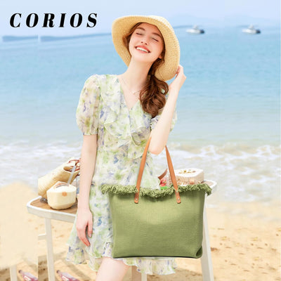 CORIOS Damen Canvas Handtasche Sommer Strand Tasche Grosse Schultertasche Böhmische Tote Beutel Bunt