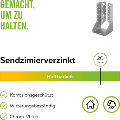 Alberts 837549 Balkenschuh | Typ B, Handwerkerpack | sendzimirverzinkt | 140 x 180 mm | 20er Set Typ