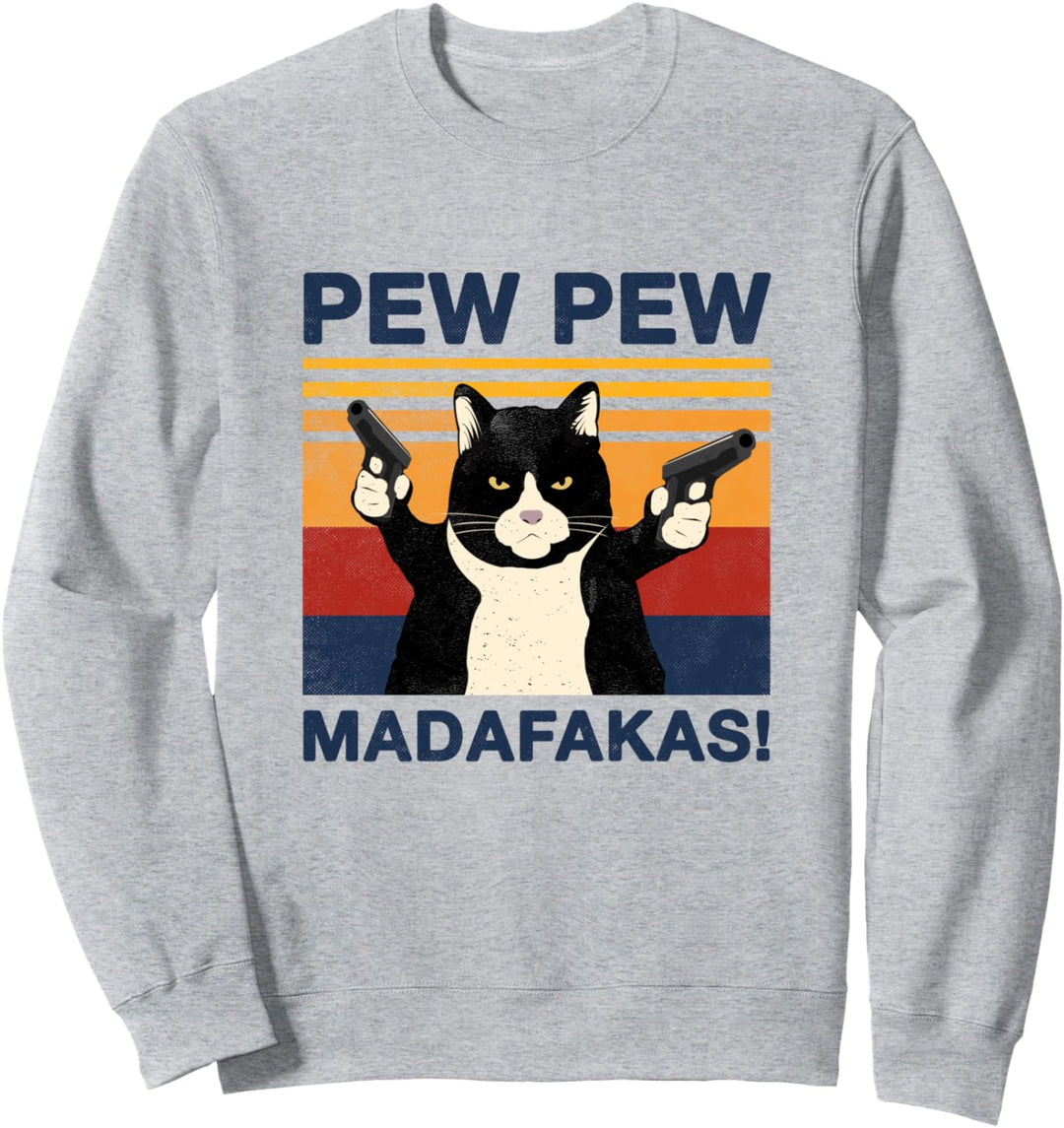 Pew Pew Madafakas Kätzchen Crazy Cat Vintage Lustige Katze Sweatshirt