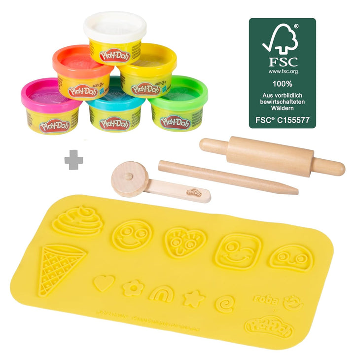 roba x Play-Doh Kompaktes Spielset - FSC-Holzwerkzeuge, 6 Knetdosen &amp; Schürze - Nachhaltiges, spielf