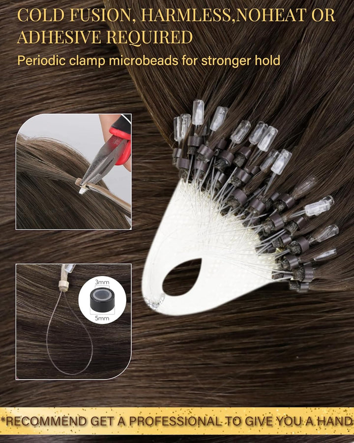 Hetto Extensions Echthaar Microring Braun Echthaar Micro Loop Extensions Remy Haarverlängerung Micro