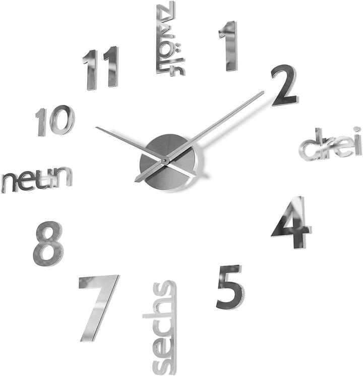 Cander Berlin MNU 0180 W XXL 3D Silberne Riesen Designer Wanduhr Wohnzimmer Dekoration Wandtatoo mit