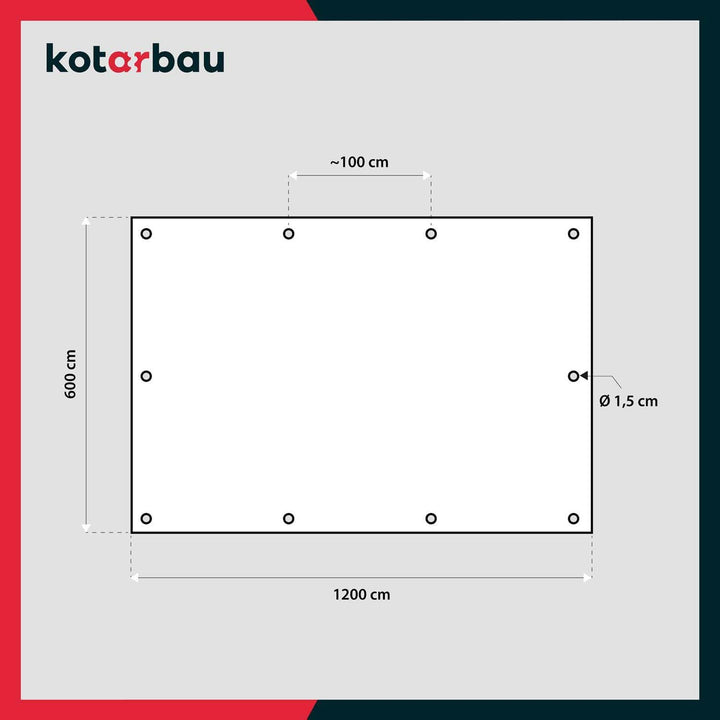 KOTARBAU® Gewebeplane 6x12 m Silber 200g/m2 Abdeckplane Verstärkten Ösen Schutzplane Bauplane Kordel