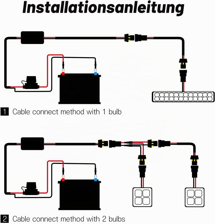 WinPower Universal LED-Licht Kabelbaum Relais-Kit mit 1 oder 2 Glühbirnenanschlüssen, 12V KFZ-Zusatz