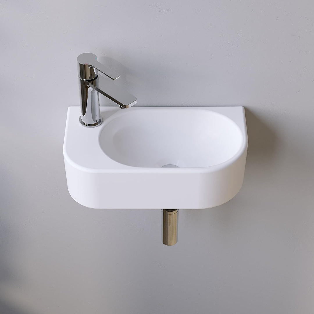 Waschbecken Keramik Waschtisch Hängewaschbecken klein Handwaschbecken Weiss Oval 40 x 21 cm Badezimm