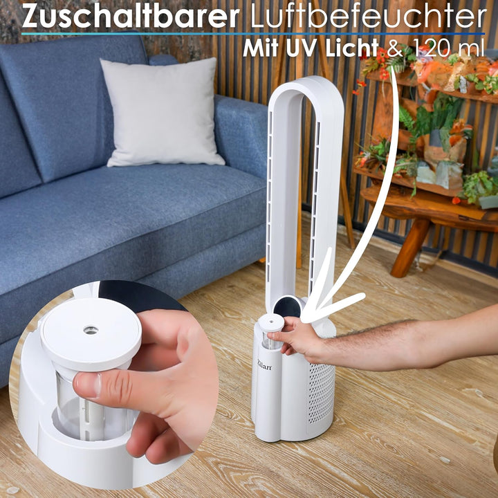 Zilan Turmventilator Blattlos Leise Standventilator mit Fernbedienung – 12 Stufen, 3 Modi, BLDC Moto