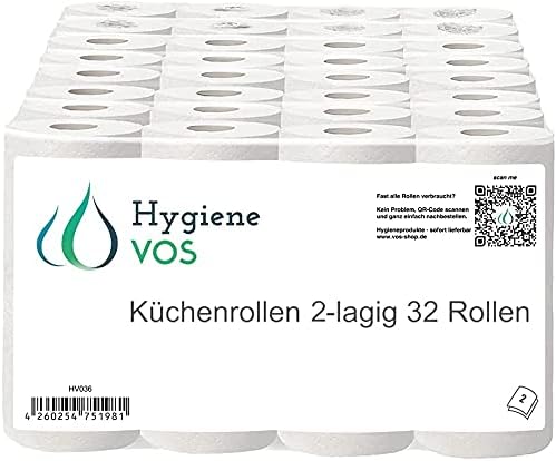 Hygiene VOS 32 Küchenrollen Original saugstarke Wischtücher 2- lagig im riesigen Vorteilspack 8 x 4