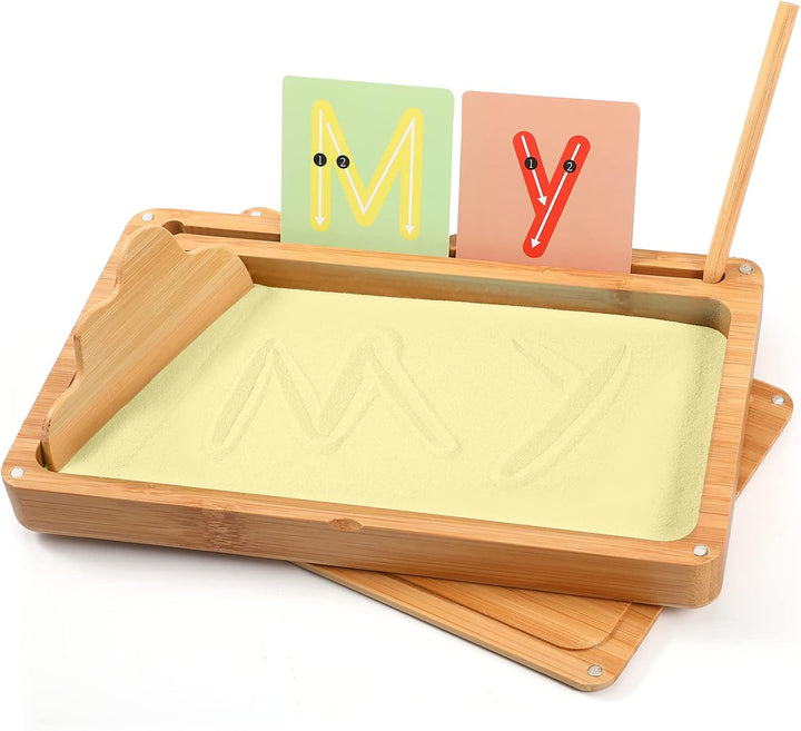 AtMini Montessori sandtablet Frühes Training buchstaben und Zeichens pielzeug Holz Montessori Sandti