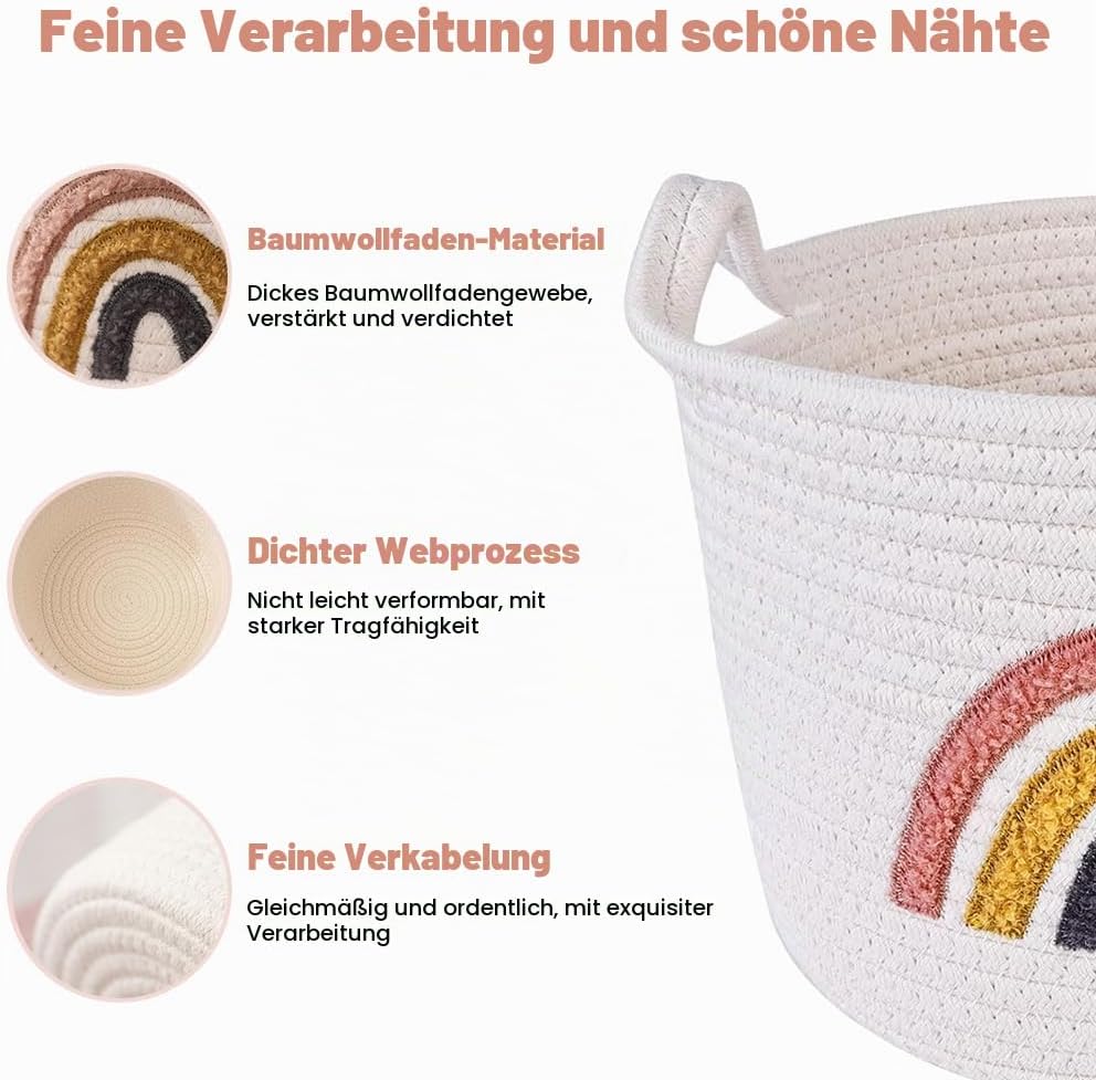 Aufbewahrungskorb Baumwollseil, Klein Waschekorb Geflochten Gewebter Spielzeugkorb Kinder Aufbewahru
