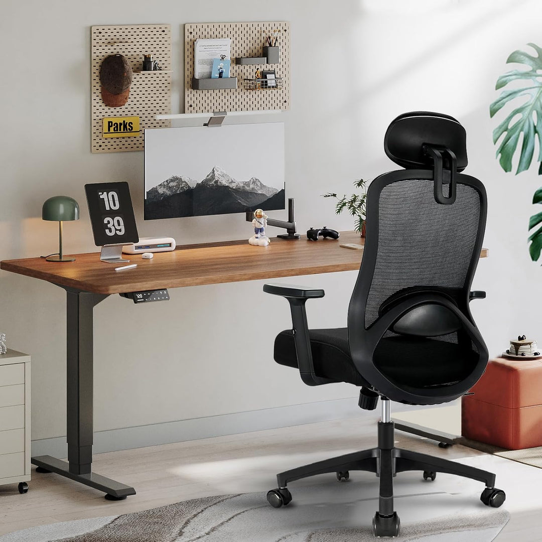 Milacyee Bürostuhl, Bürostuhl Ergonomisch, Schreibtischstuhl mit Kopfstütze, Armlehnen, Lendenwirbel