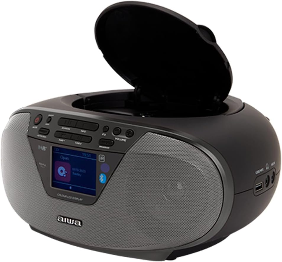 Aiwa BBTU-500DAB/BK Tragbares DAB+ CD-Radio mit 2.4" Farbdisplay Bluetooth 5.0, USB, CD/CDR/RW/MP3,