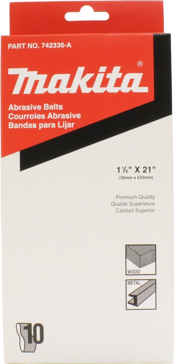 Makita 742304–1 1–1/8 x 53,3 cm Schleifmittel Schleifbänder – 100 Körnung (10PK) 100 Grit 1-1/8" x 2