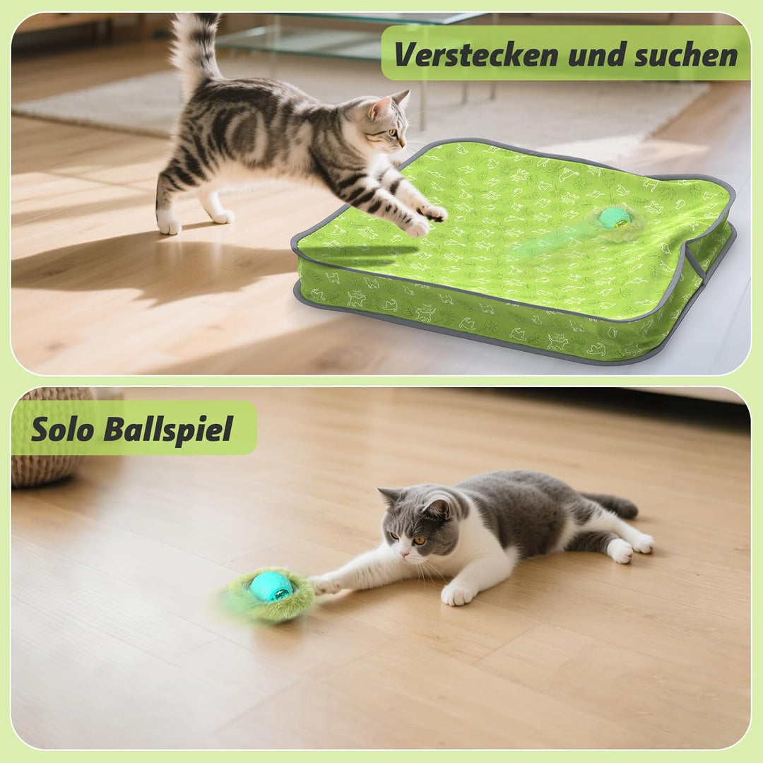 Interaktives Katzenspielzeug für Indoor-Katzen - Automatischer Rollball in Spielmatte, Versteck-und-