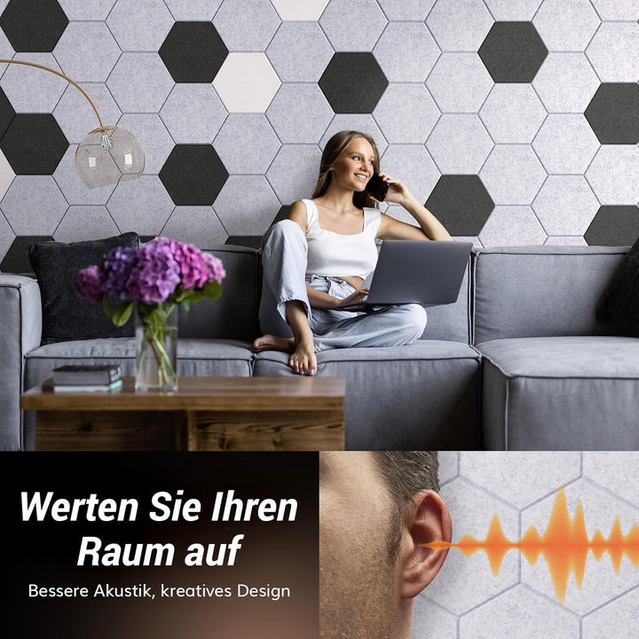 Hexagon Akustikpaneele selbstklebend 18 Stücke,TONOR 30x26x0,9cm Schallschutz Schalldämmung Schallsc