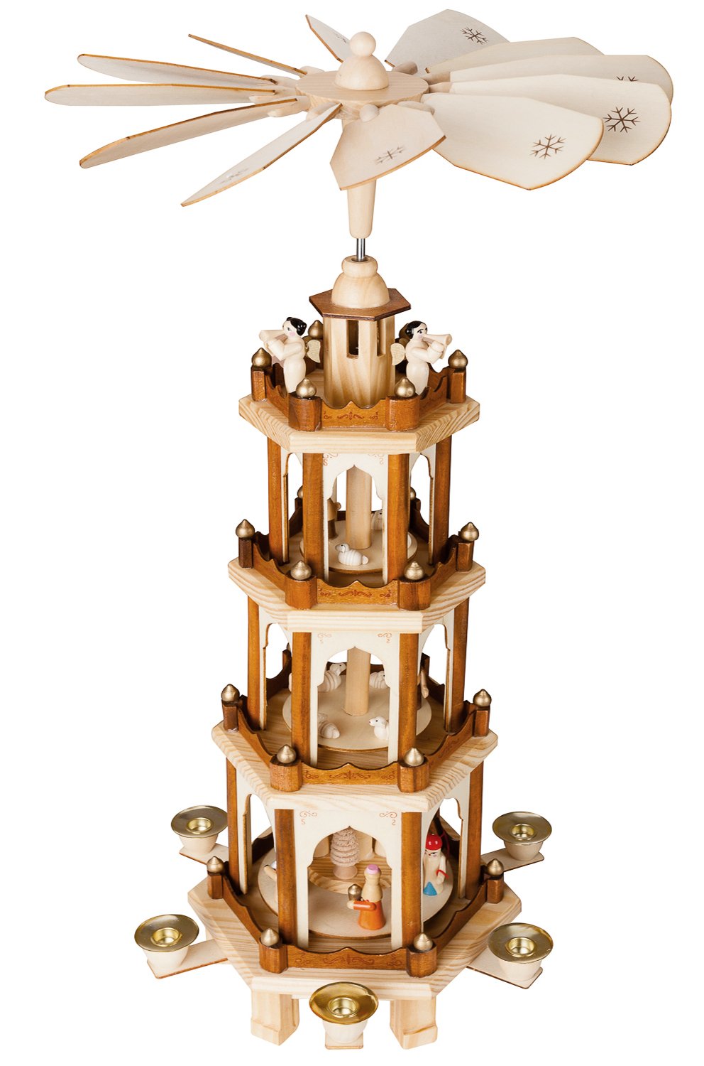 Brubaker Weihnachtspyramide Holzpyramide - Natur - 4 Etagen - 60 cm Höhe - handbemalte Figuren Natur