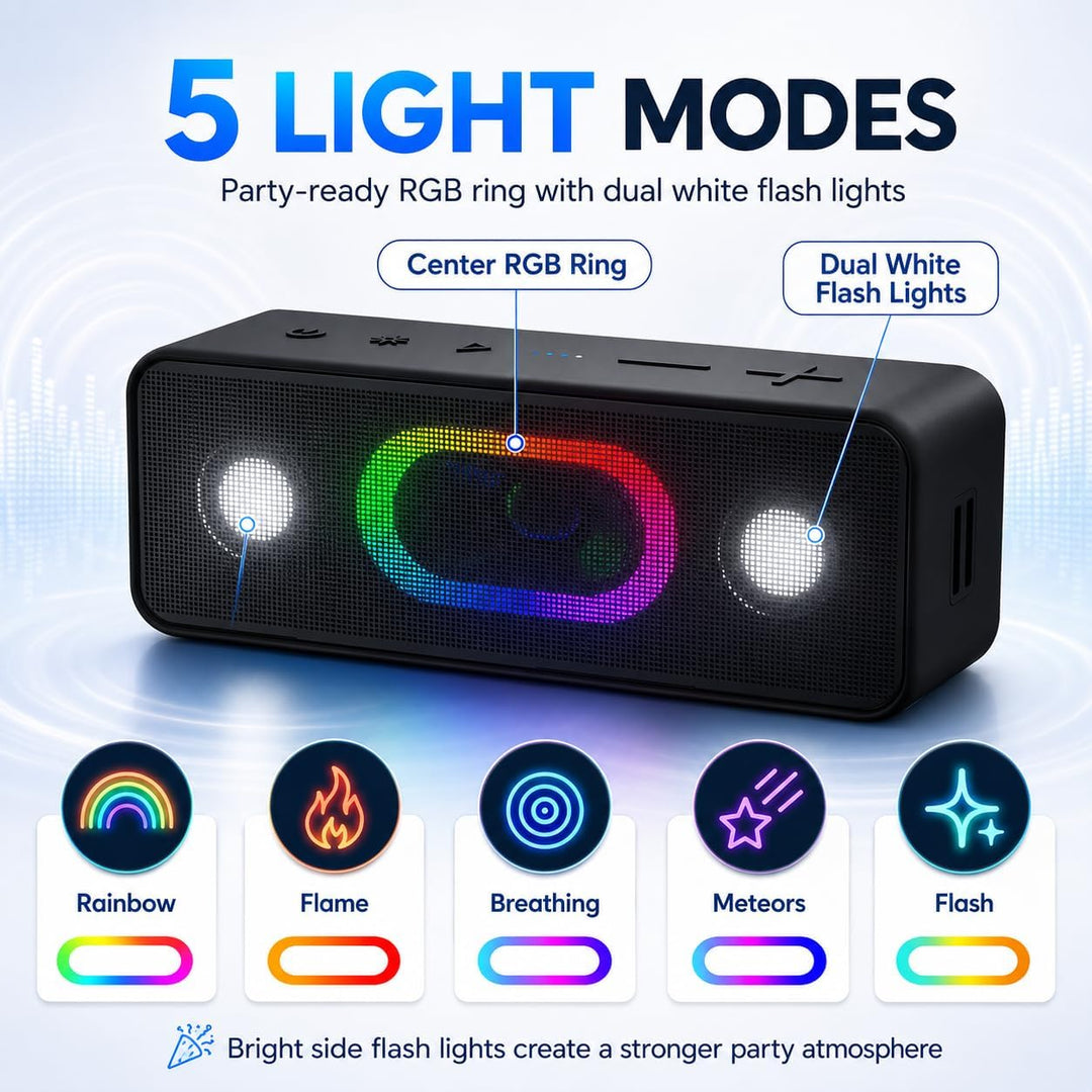 Ortizan Bluetooth Lautsprecher, Musikbox Bluetooth 5.3, Dualen Bass-Treibern, 24H Akku, 6 Lighting E