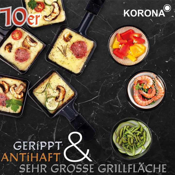 Korona 45060 Raclette für 10 Personen | XXL-Raclette mit 10 Pfannen & Holzspateln | Antihaftbeschich