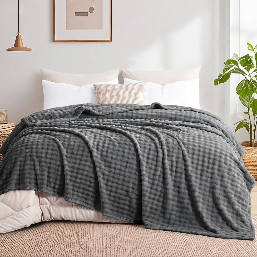 RUIKASI Kuscheldecke Flauschig Grau Bubble Decke - 220x240cm XXL Sofadecke & Couchdecke aus Plüsch,