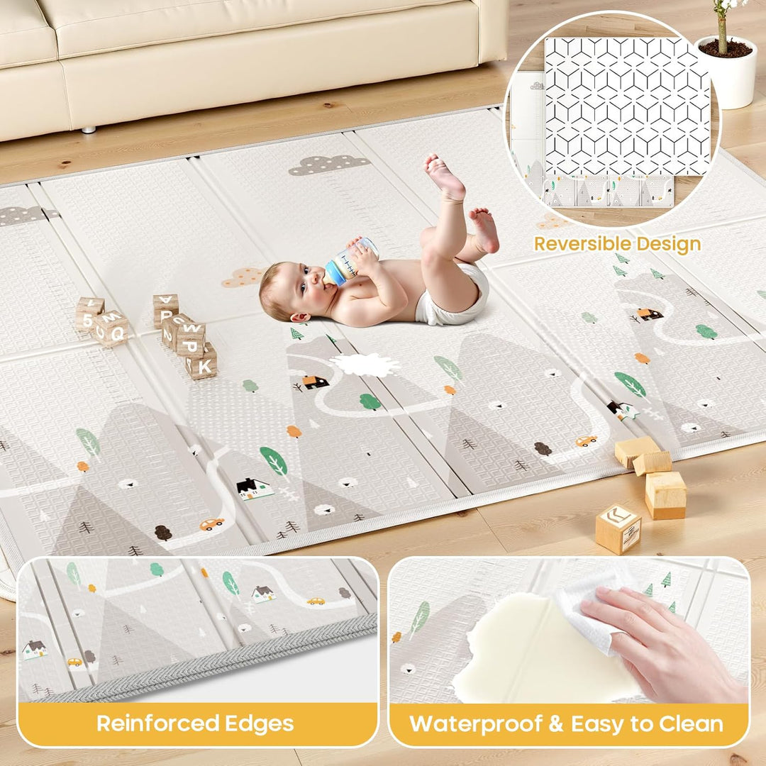 Laufstall Baby mit Matratze - 150×180cm Grosser Baby Laufstall mit Netzseiten, Laufstall XXL mit rut
