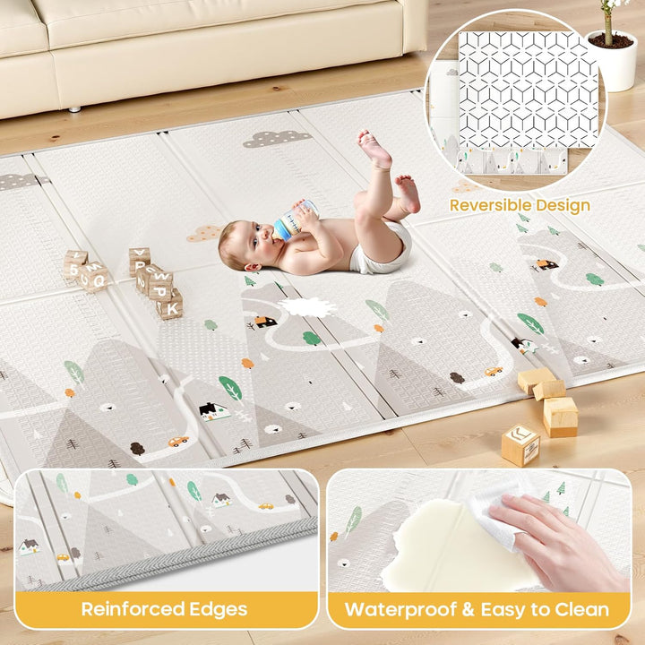 Laufstall Baby mit Matratze - 150×180cm Grosser Baby Laufstall mit Netzseiten, Laufstall XXL mit rut