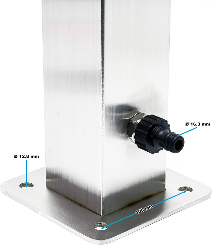 Wiltec eckige Wasserzapfstelle aus Edelstahl 95 cm, Wassersäule mit Wasserhahn & Anschluss, UV- & fr