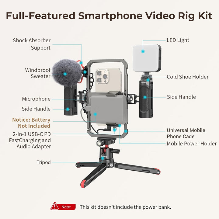 SMALLRIG Smartphone Video Rig mit Griff Videolicht Mikrofon und Aluminiumlegierung Stativ, Mobile Ph
