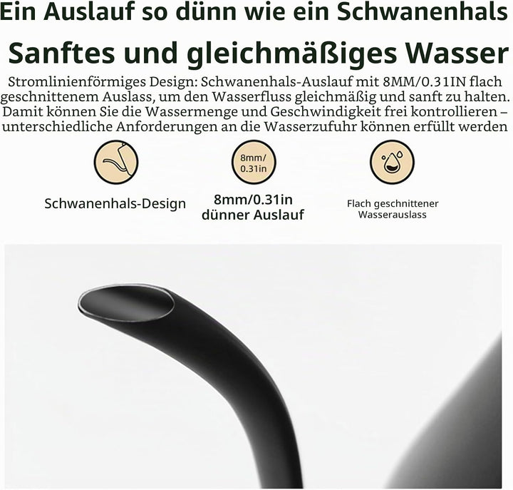 Wasserkocher mit Temperatureinstellung, 0.9L Schwarz Schwanenhals Wasserkocher 1200W Elektrischer Ed