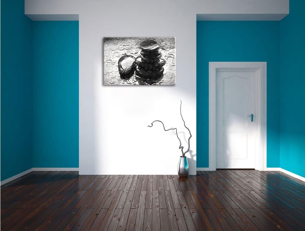 Pixxprint Zensteinturm im Regen als Leinwandbild/Grösse: 100x70 cm/Wandbild/Kunstdruck/fertig bespan