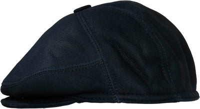 CUCUBA Shearling Herren-Mütze aus Schaffell - Mütze mit Visier und Ohrenklappen - Dunkelblau (L) 58,