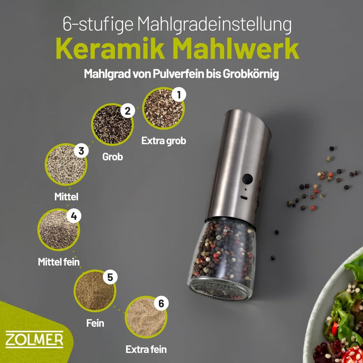 Salz und Pfeffermühle Elektrisch mit Wiederaufladbaren Akkus, Einstellbarem Mahlgrad für Gewürze, Sa