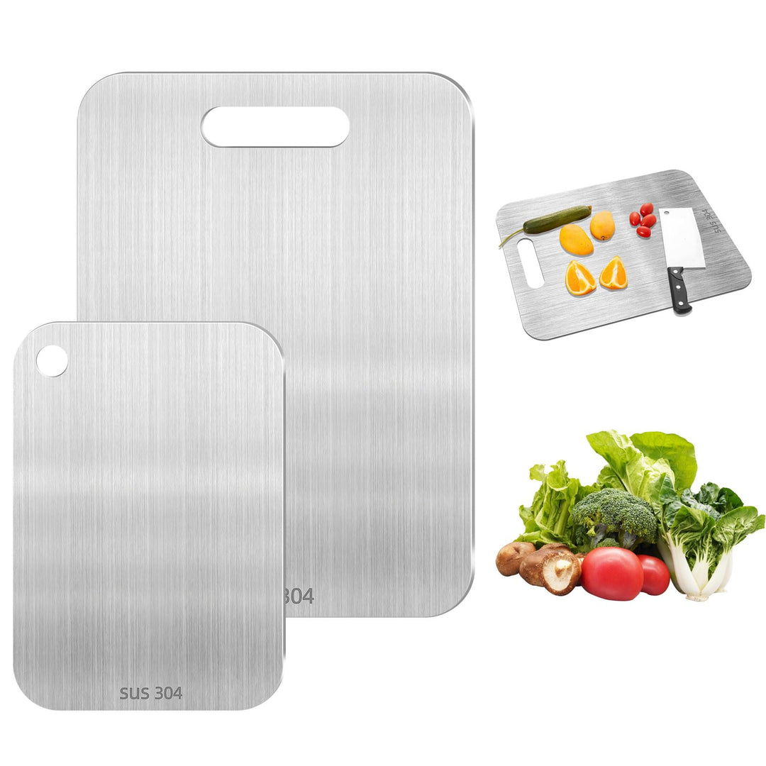 2 Stück Titan Schneidebrett, 304 Schneidebrett Edelstahl Titanium Cutting Board Doppelseitiges Leben