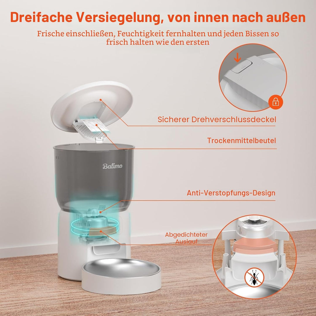 Balimo Futterautomat Katze | 3L Automatischer Futterspender Katze 2,4 G WiFi | App Steuerung mit Ede