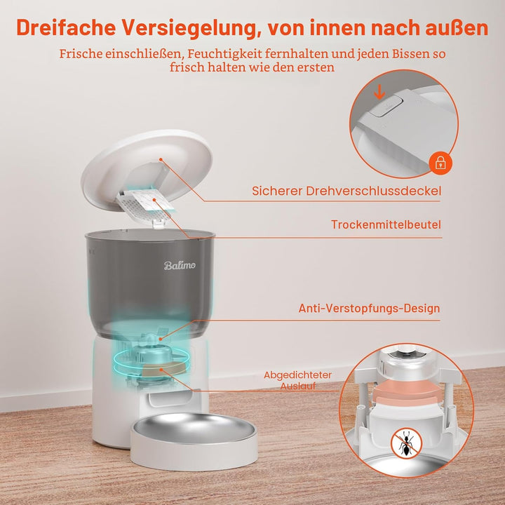 Balimo Futterautomat Katze | 3L Automatischer Futterspender Katze 2,4 G WiFi | App Steuerung mit Ede
