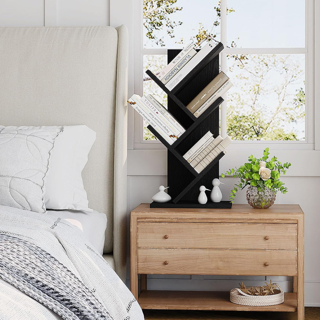 YMYNY Bücherregal im Baumform, 4 Ebenen Raumteiler, Standregal, 30x17x60 cm, Platzsparend, Holzregal