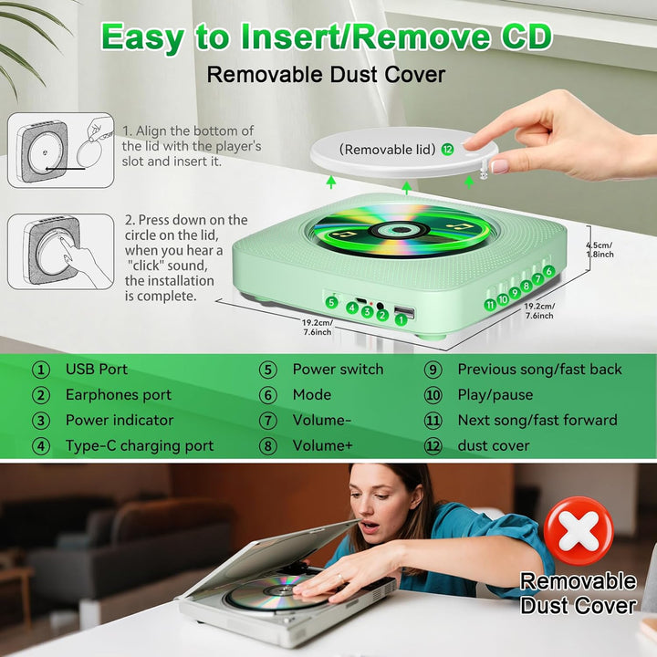 Gueray Tragbarer CD Player Tragbar : Radio CD Players Kinder CD-Player Discman mit 1800mAh Akku Laut