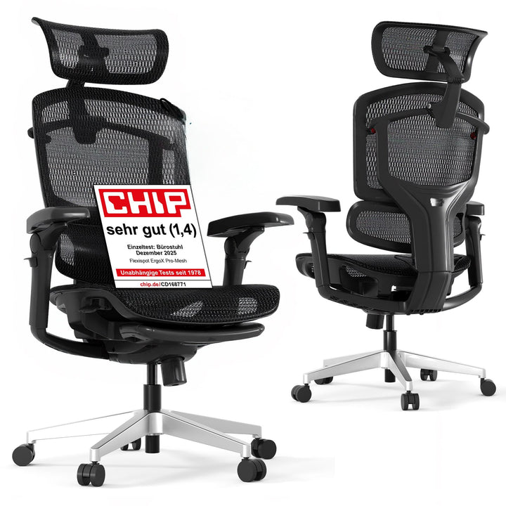 FLEXISPOT ErgoX Pro Ergonomischer Bürostuhl mit ausziehbarer Fussstütze, 12-stufiger Höhenverstellun