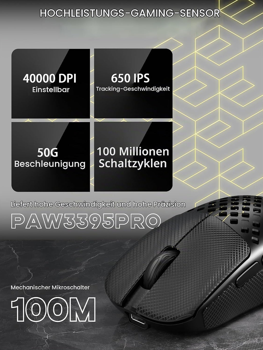 MAMBASNAKE M2 Ultra-Lightweight Wireless Gaming Mouse, PAW3395PRO Sensor 40000 DPI, 41g Carbon Fiber
