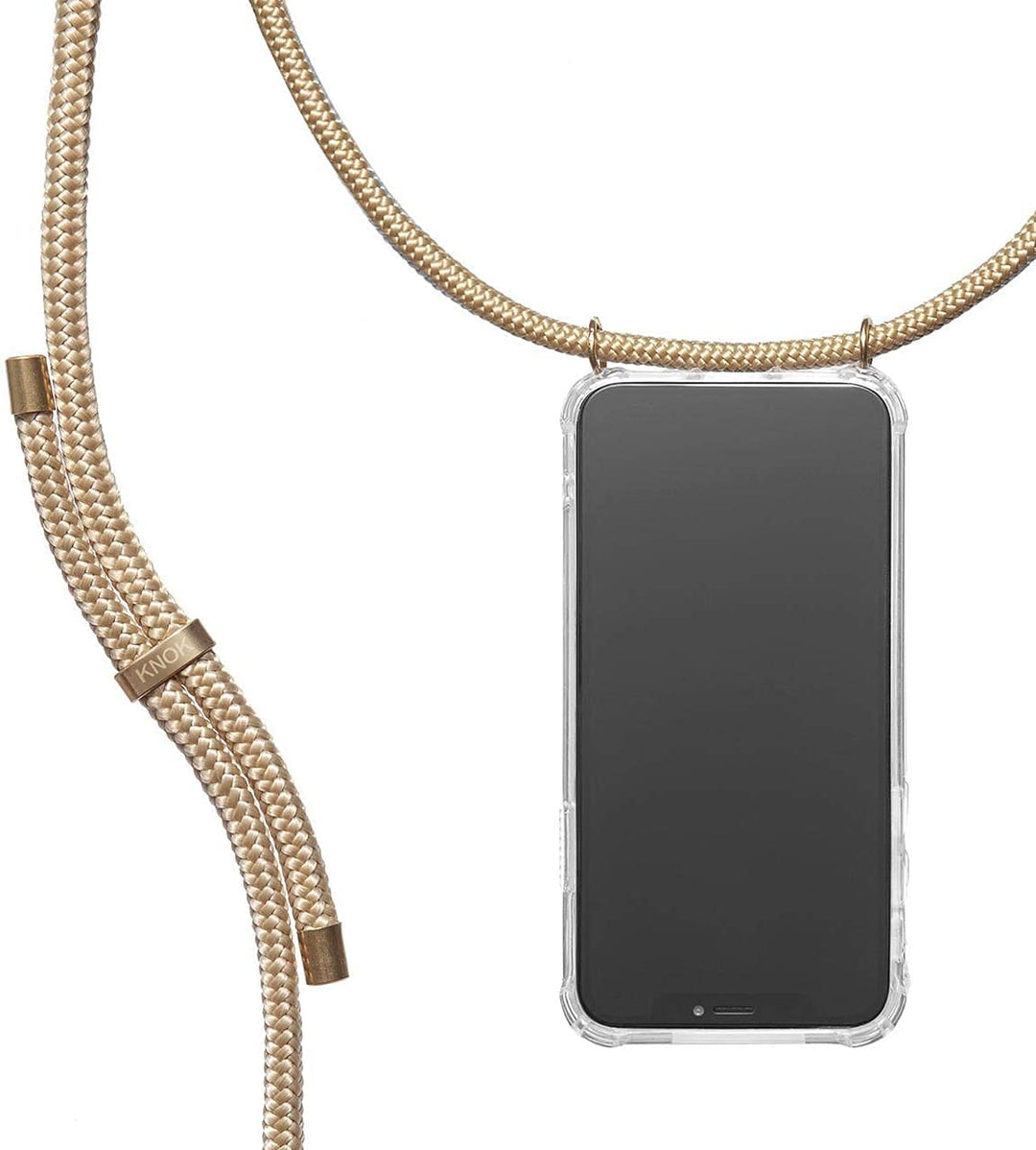 KNOK Premium Handykette für Apple iPhone 13 Pro, Gold, transparent | Silikonhülle mit fest verbunden