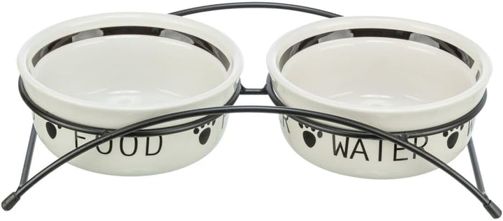 Napf-Set, Keramik/Metall, 2 × 0,25 l/ø 13 cm/27 × 7 × 14 cm, weiss/schwarz, 2 × 0,25 l/ø 13 cm
