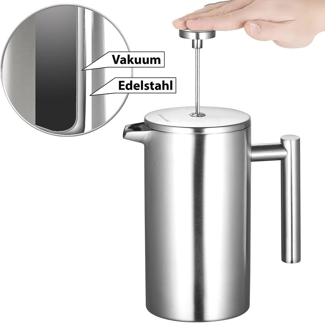 Rosenstein & Söhne Kaffee-Bereiter: Thermo-Kaffeebereiter, French-Press, Edelstahl, doppelwandig, 1