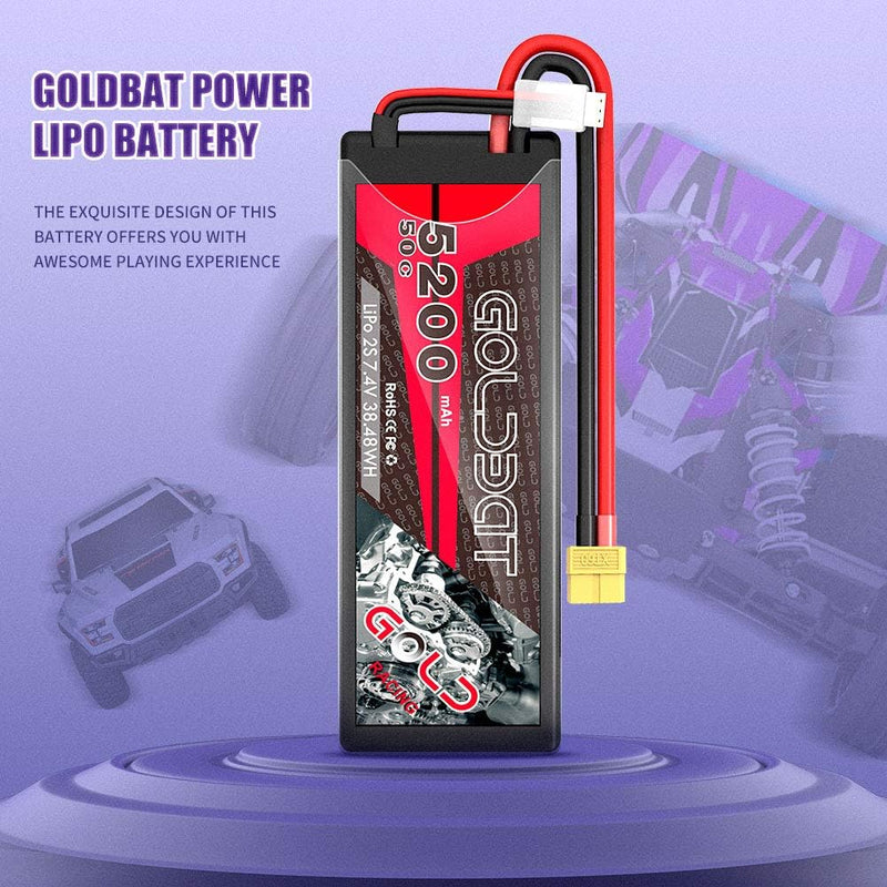 GOLDBAT 2S Lipo RC Akku 7,4V 50C 5200mAh LiPo Akku Hardcase Pack mit XT60 Stecker für RC Auto Evader