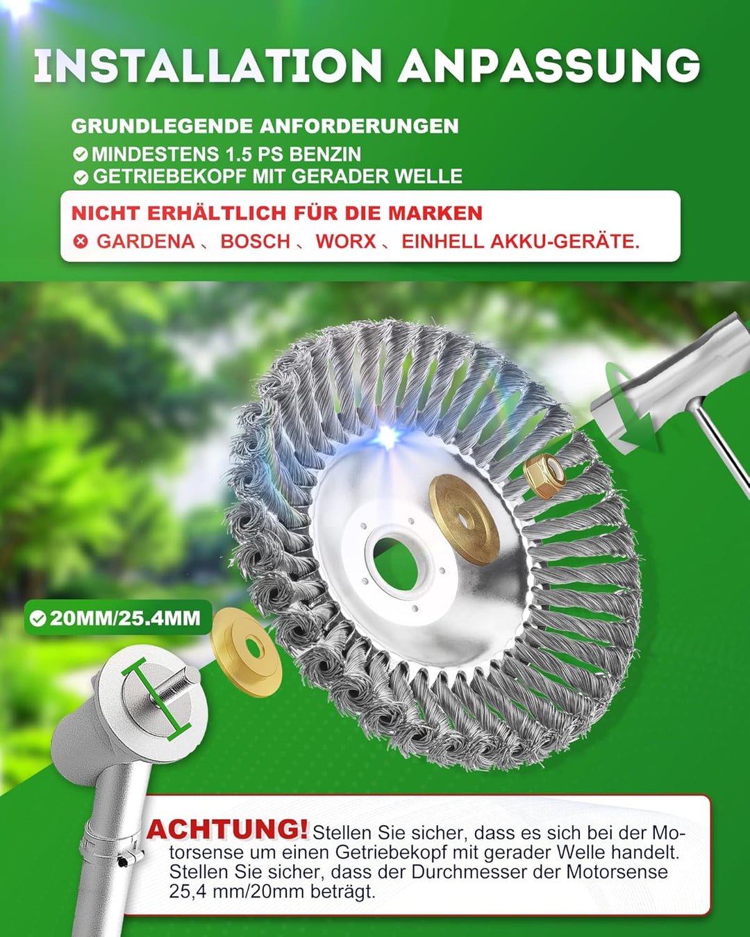Wildkrautbürste Unkrautbürste Motorsense Freischneider Rundbürste für Motorsense 200 x 25,4 gezopfte