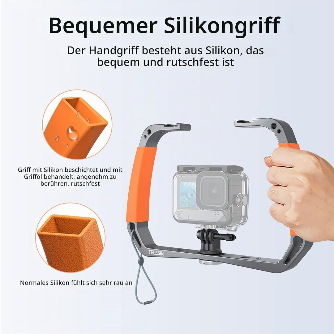 AuyKoo Diving Rig Stabilizer Aluminiumlegierung Doppelarmhalterung für GoPro Hero 11 10 9 8 7 6 Inst