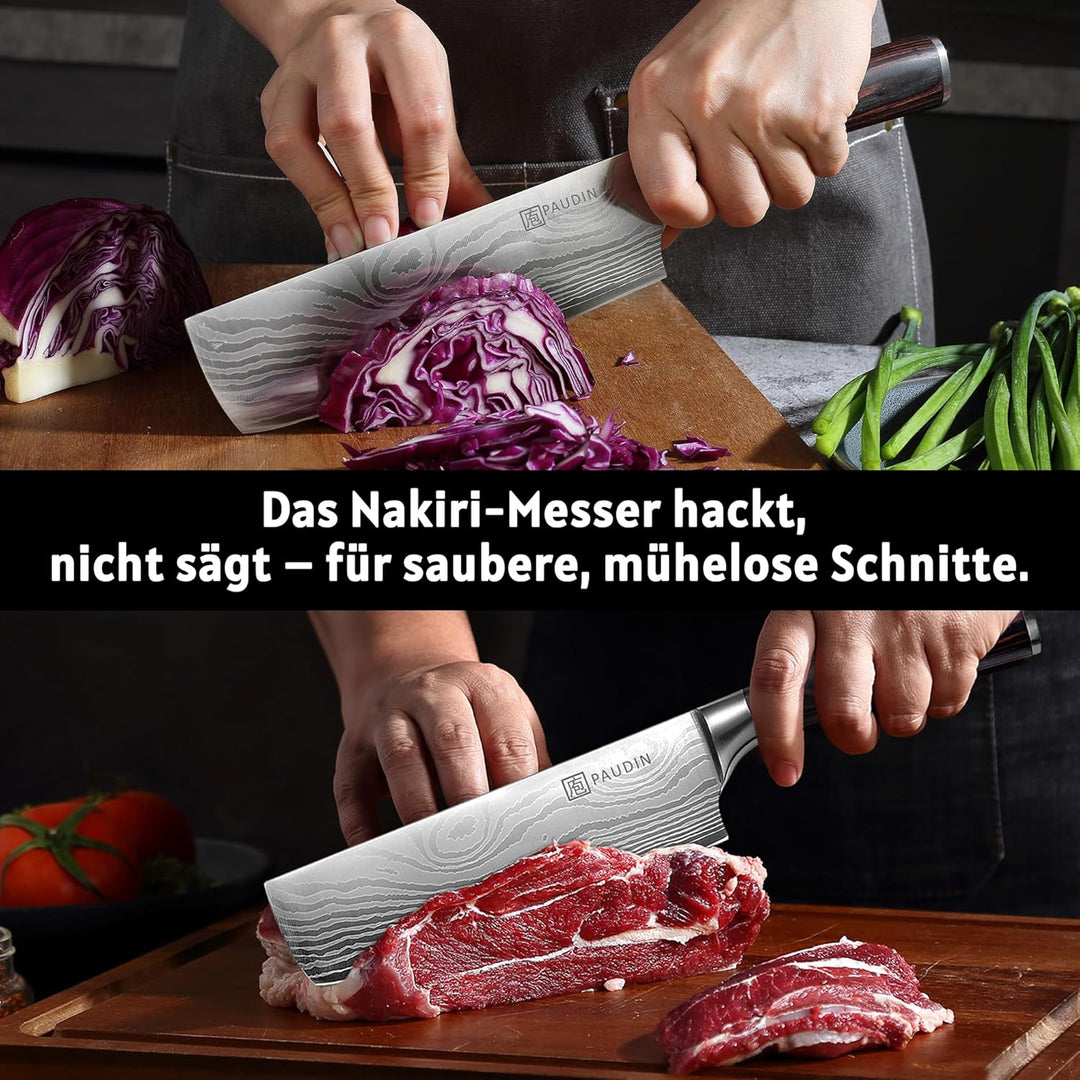 PAUDIN Japanisches messer, Klingenlänge 17cm nariki messer Hackmesser Kochmesser aus hochwertigem Ed