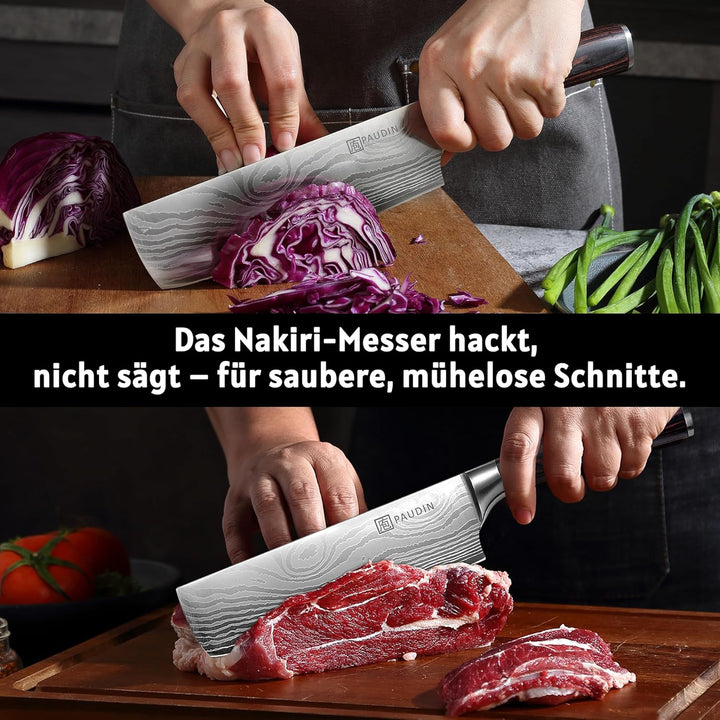 PAUDIN Japanisches messer, Klingenlänge 17cm nariki messer Hackmesser Kochmesser aus hochwertigem Ed