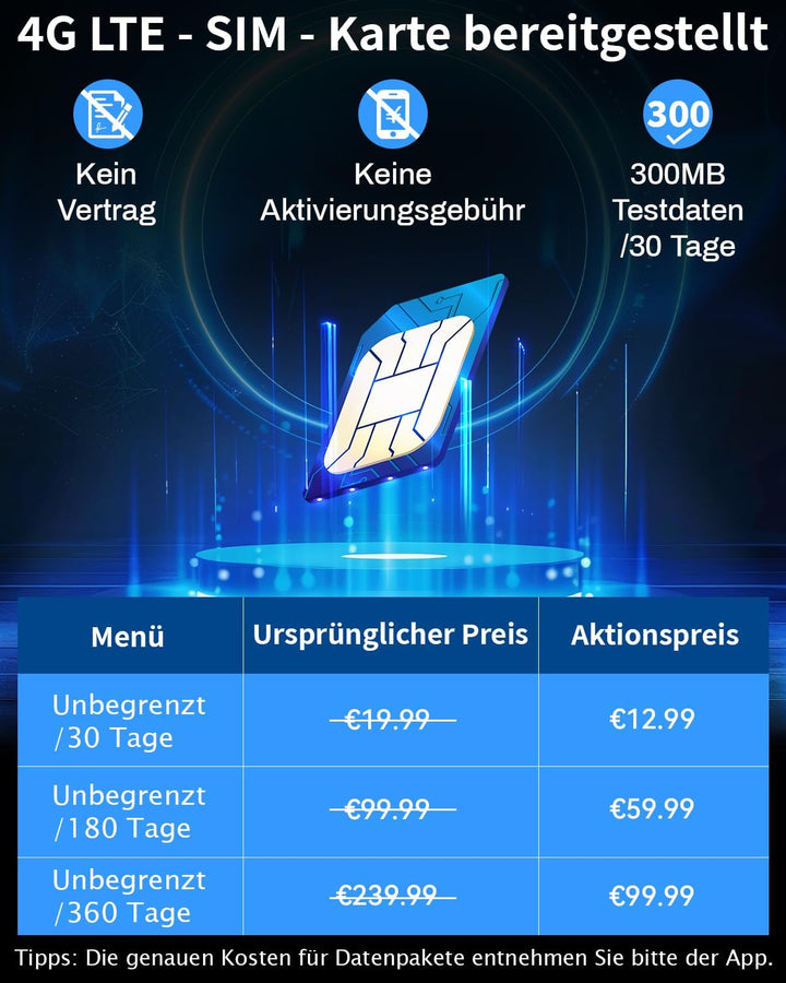 4G LTE Überwachungskamera mit SIM Karte, Outdoor Kamera mit Akku & Solar panel – 2K HD PTZ,PIR Erken