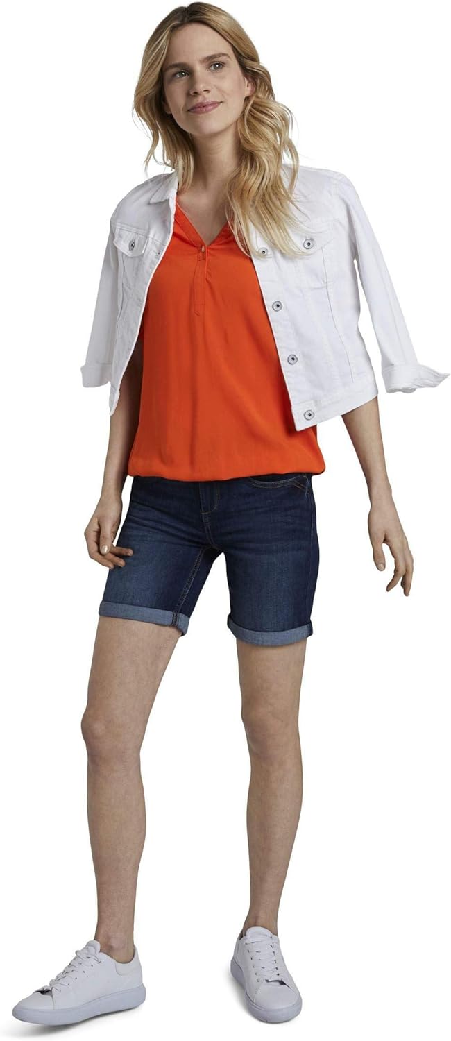 TOM TAILOR Damen Blusen, Shirts & Hemden Henley-Bluse mit elastischem Bund Strong Flame orange,38,22
