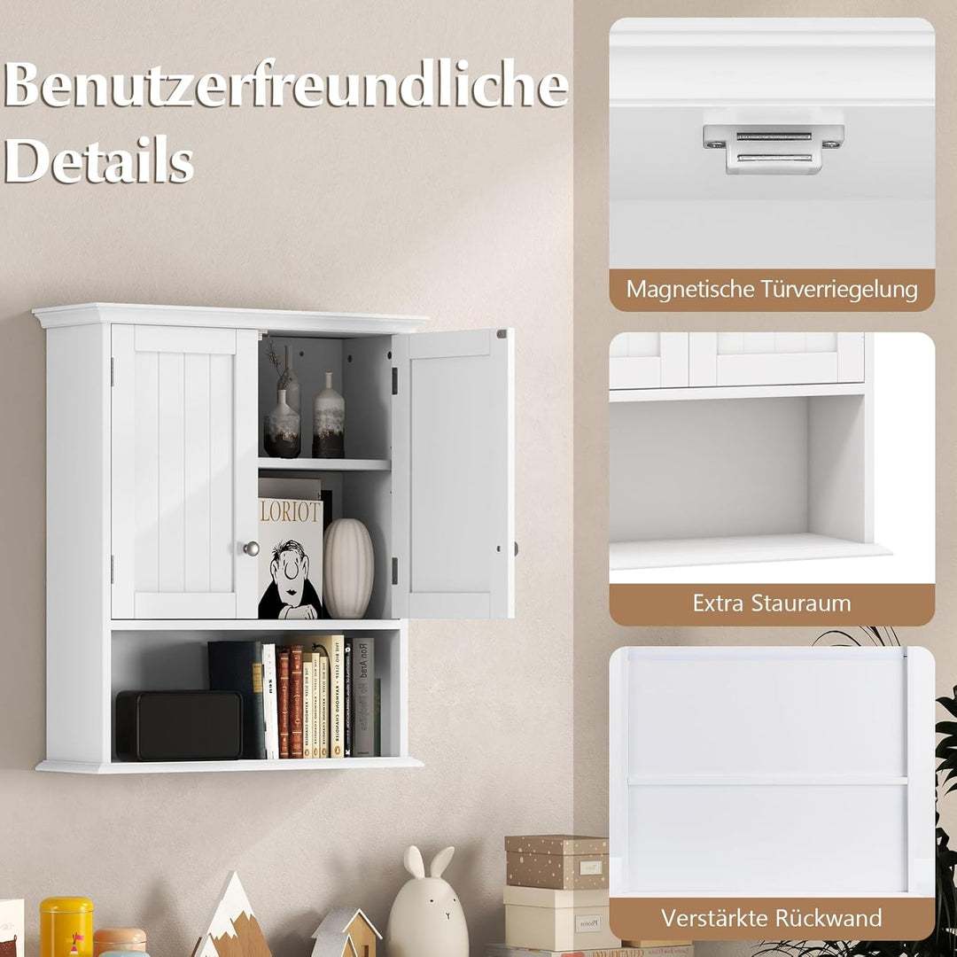 GOPLUS Hängeschrank Bad, Badschrank Holz mit verstellbarem Regal, Wandschrank hängend, Badezimmersch
