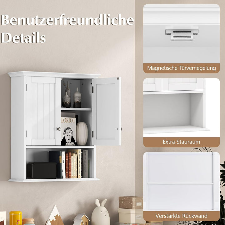 GOPLUS Hängeschrank Bad, Badschrank Holz mit verstellbarem Regal, Wandschrank hängend, Badezimmersch