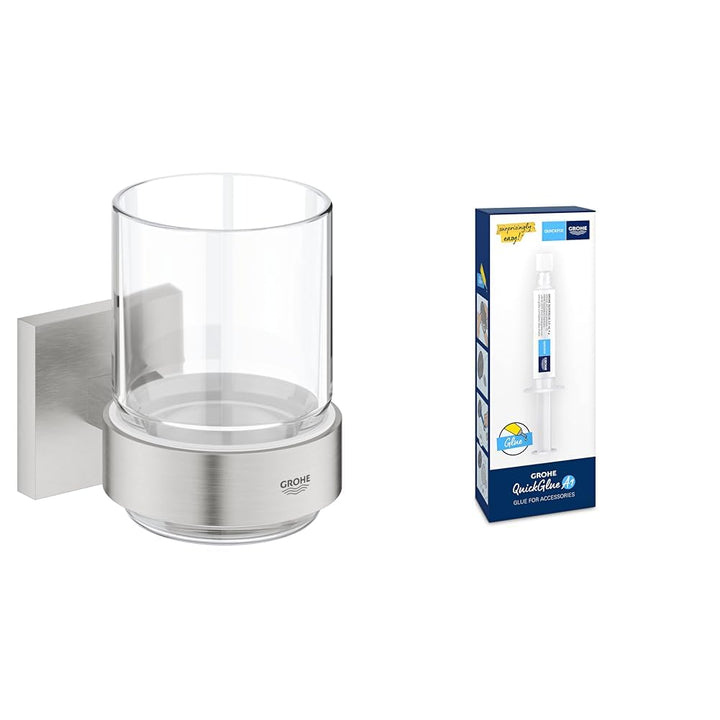 GROHE Start Cube - Glas mit Halter (verdeckte Befestigung, Material: Glas/Metall), supersteel, 41097
